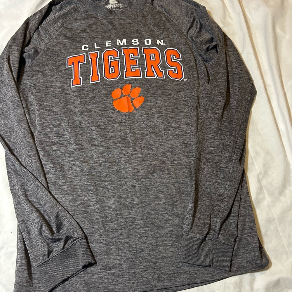 Men’s Long Sleeve Colloseum Clemson Tigers Shirt Sz L Gray Football